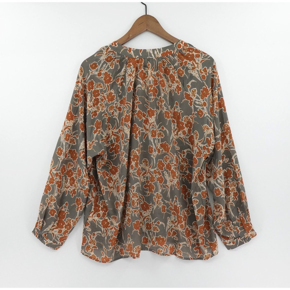 Womens Floral Shirt Size Medium Gray Modest Workwear Career - Picture 5 of 12